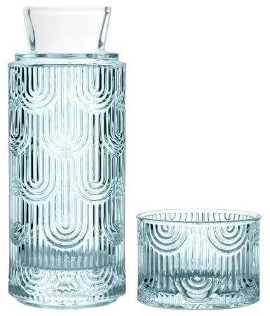 Juego de Jarra de Agua y Vidrio Para Mesita de Noche, Jarra de Vidrio de 630 Ml Con Taza, Para Dormitorio de Invitados, Baño, Sala de Estar (Azul claro)