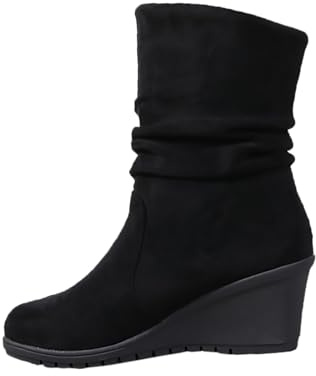Generisch Riding Boots Women's Winter Fashion Suede Wedge Mid Calf Boots Warm and Comfortable Boots