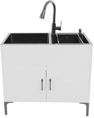 Lavello da cucina, 81 x 43 x 78 cm, lavello con armadio, lavello con rubinetto estraibile e armadietto, rubinetto autoportante, lavello da cucina autoportante, per cucine, ristoranti, dessert
