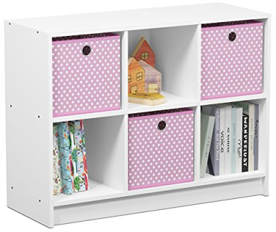 Furinno Libreria Basic 3 x 2 con Scomparti, Bianco / Rosa
