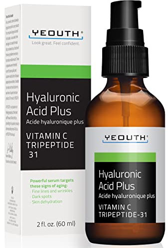 YEOUTH Hyaluron Serum Gesicht mit Vitamin C, Hyaluronsäure Gesichtspflege, Hyaluronic Acid Serum Minimieren Sie das Erscheinungsbild von Falten, Fleckiger und Fahler Haut 60ml