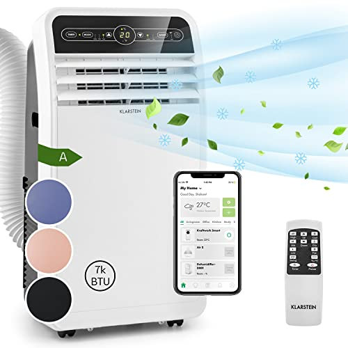 Klarstein Mobile Klimaanlage mit Abluftschlauch, 4-in-1 Klimagerät, Ventilator, Luftentfeuchter & Nachtmodus, Kleine & Portable Klimaanlage für Wohnung & Büro, Niedriger Verbrauch, 7000 BTU