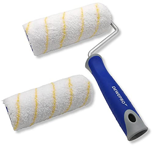 DEWEPRO 25cm Farbroller inkl. Steckbügel und Ersatzwalze - Farbwalze mit ergonomischem 2-Komponenten-Griff - geeignet für Dispersionsfarben, Acryl-Farben und Latex-Farben