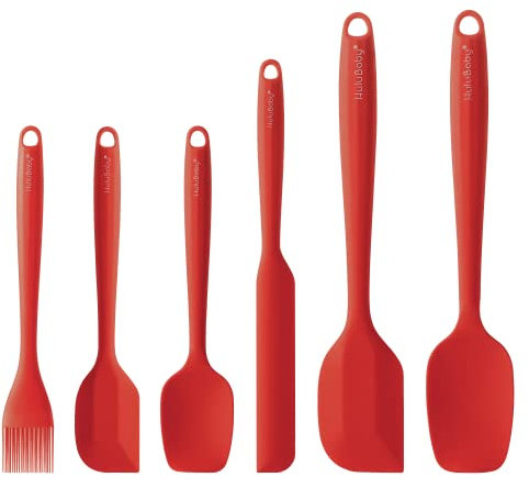 Garanzia permanente Set di 6 spatole in silicone senza cuciture monopezzo antiaderente resistente al calore fino a 600 ° F utensili da cucina cottura cottura (rosso)