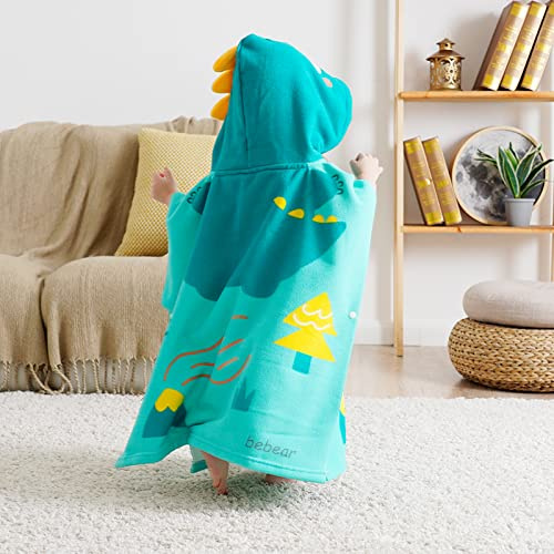 Bebamour Baby Kapuzenhandtücher Wearable Kapuzenhandtuch für Jungen Mädchen Absorbierende Kapuzenhandtuch für Kleinkinder,25x 23,0-6 Jahre,Green Dino