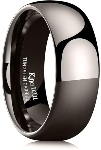 King Will 8mm Tungsten Carbide Wedding Band for Men Women Classic Promise Engagement Rings for Couples Domed Style High Polish Finished Comfort Fit, Gunmetal Size 10