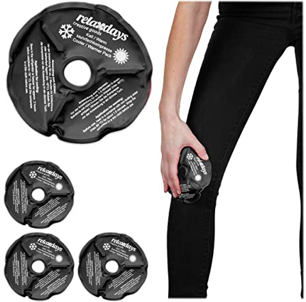 Relaxdays Kühlpads Knie, 4er Set, Kalt Warm Mehrfachkompressen, Gel Kühlkissen mit Aussparung für Kniescheibe, schwarz