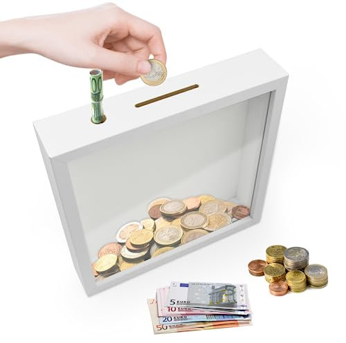 IHONYI 3D Bilderrahmen Zum Befüllen - Personalisierbare Spardose Bilderrahmen,Objektrahmen Tief 20x20cm für Objekt Bis 3.2cm,Rahmen für Sparen/Deko Wand,mit 3M LED Lichterkette&Bänder,Weiß