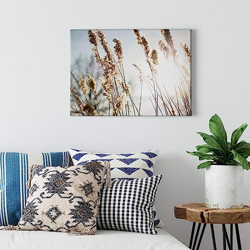 A.S. Création Leinwandbild Pampasgras - Kunstdruck beige blau - 70x50 cm Querformat - Wanddekoration Wohnzimmer - Bild auf Keilrahmen