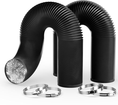 SUPROCKY 2-Pack 6 Non-Insulated Flex Air Aluminum Ducting 25 Ft Heavy-Duty Three Layer Protection Vent Hose for HVAC Ventilation, 4 Clamps Included