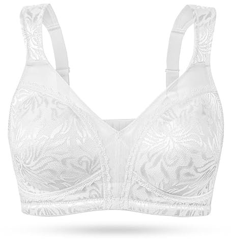 WingsLove Women's Full Cup Minimizer Bra Wide Straps Non-Wired No Padding Bra Comfort Plus Size (White,38D)