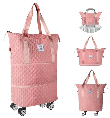 Travel Duffle Bag with Removable Wheels, Expandable Dry Wet Sports Gym Bag for Women Men, Weekend, Overnight, Swimming, Mum