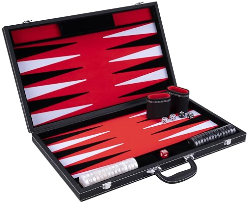 Engelhart - 250538 - Deluxe Backgammon Set 21 Inch (54 cm) - Faux Leather Exterior - Soft Felt Interior - Pearlized Dice & Playing Pieces + 2 Dice Cups +6 years