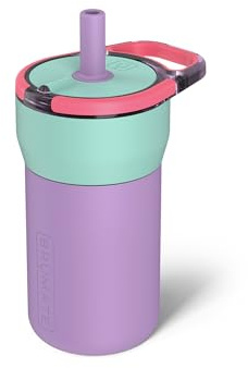 BrüMate Leap 12oz 100% Leakproof Kids Tumbler with Handle and Silicone Soft Straw | Drop Resistant Silicone Sleeve | For Kids 4+ | Insulated Stainless Steel | Cup Holder Friendly | 12oz (Stardust)