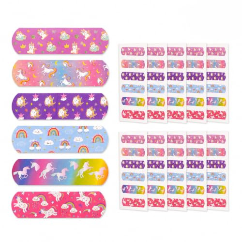 Healeved 60Pcs Kids Cartoon Plasters, Cute Adhesive Bandages for Children | Colourful Unicorn Designs, Breathable Gentle Adhesive Wound Patches for Cuts and Scrapes, Home School Travel First Aid Kit
