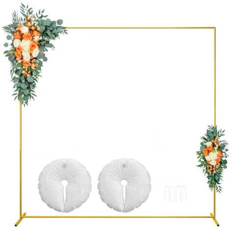 ZIRUU Arcos cuadrados de metal para boda, arco de globos, soporte rectangular dorado para telón de fondo para ceremonia, aniversario, fiesta de cumpleaños, despedida de soltera, decoración en 2 x 2 m