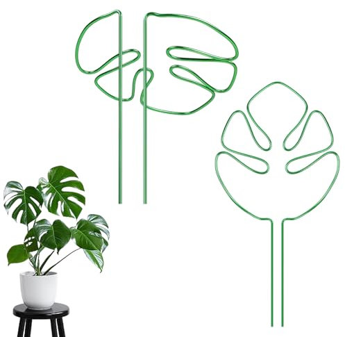 Monstera Lot de 2 tuteurs de plantes robustes au design de feuilles - Support flexible pour plantes alocasia et plantes en pot - Pour décoration intérieure et extérieure