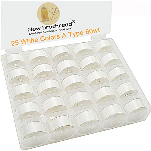 New brothread 25pcs White 70D/2 (60WT) Prewound Bobbin Thread Plastic Size A SA156 for Embroidery & Sewing Machines DIY Embroidery and Sewing Thread