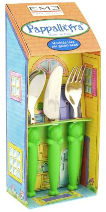 Set Posate per Bambini in Acciaio Eme Pappallegra Verde