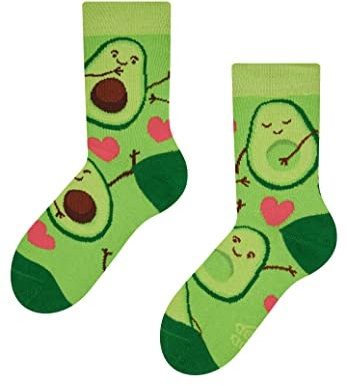 Dedoles Socken Kinder Mädchen Jungen Baumwolle viele lustige Designs Weihnachtssocken 1 Paar, Farbe Grün, Motiv Avocado-Liebe, Gr. 27-30