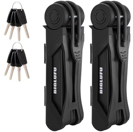 BIGLUFU Bike Lock Bicycle Scooter Motorcycle Folding Locks with 4Keys, Fold Chain Heavy Duty Alloy Steel Foldable Lock with Mounting Bracket 2pc Straps, 86cm/34 Unfolding, 1.92 lbs