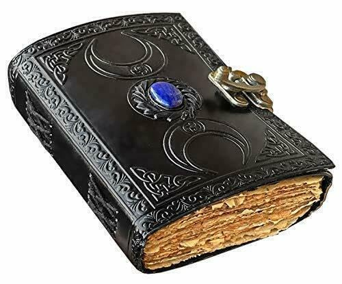 Leather Journal Third Eye Stone Triple Moon Black Vintage Leather Journal Witchcraft Books Celtic Strap Notepad Daily Unlined Blank Book of Shadow Spell Book Sketchbook & Writing Witch Notebook 7x5