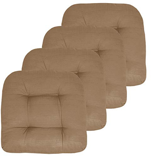 Sweet Home Collection Patio Cushions Outdoor Chair Pads Premium Comfortable Thick Fiber Fill Tufted 19 x 19 Seat Cover, 4 Count (Pack of 1), Taupe