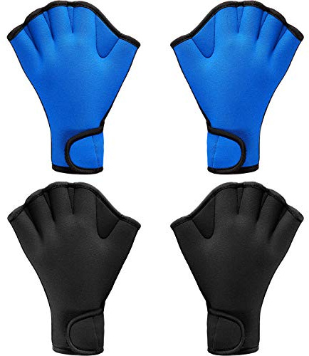 Sumind, 2 Pairs Swimming Gloves, Medium, Black, Blue