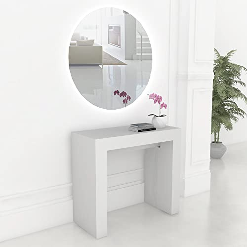 VE.CA.s.r.l. - Table console extensible Vénus - Bois mélaminé - Pieds périmétriques - Dimensions : 90 x 40 x 77 cm - Jusqu'à 300 cm - 16 personnes - Blanc frêne