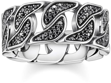 THOMAS SABO Ring Panzerglieder Silber mit schwarzen Steinen TR1932-643-11-56 Ringgröße 56/17,8