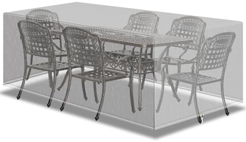 PATIO PLUS Outdoor-Möbel-Set Abdeckung, wasserdicht, winddicht, Anti-UV, rechteckig, Gartentisch Abdeckungen für Patio Tisch und Stühle Set - Extra Large 280x204x106cm Transparent