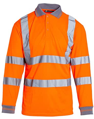 Blackrock Hi-Vis Long Sleeve Polo Shirt, Rail Orange T-Shirt, Work Utility & Safety Clothing, High Viz, Work Tops, Clothing PPE Workwear, Birds Eye Polyester, Class 3 Certified, Size Medium