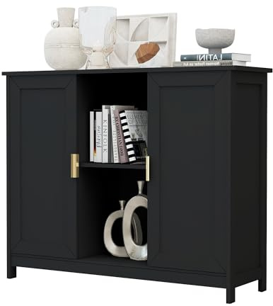 TaoHFE Black Buffet Cabinet,Modern Narrow Sideboard Buffet Cabinet Wooden Side Table with Storage,Black Accent Cabinets for Living Room
