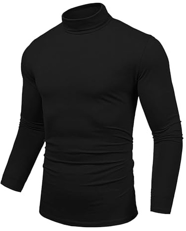 Uusollecy Pull Col Roulé Homme Coupe Ajustée Élastique Léger Basique sous-Pull Manches Longues,Noir,S