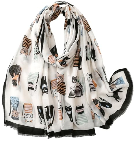 MAIGO Cat Scarf - 180CM X 85CM Cat Scarf Gifts Dacron with Tassels for Women Lovers Grils,Womens Infinity Scarves with Cats on it,lover Gifts Presents for Cat Lovers,Cat Scarves to Hide Neck Girl
