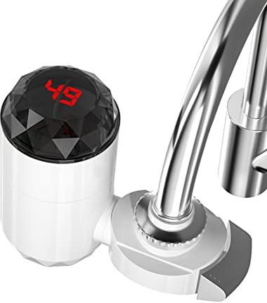 HUTSRAI Calentador de Agua EléCtrico con Pantalla de Temperatura para Cocina Calentador de Grifo de Calentamiento InstantáNeo Calentador de Agua Sin Tanque Enchufe de la UE A