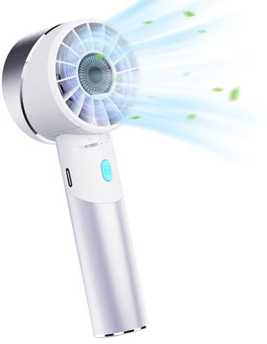 Lepwings TURBO Handheld Fan Portable Metal Body Rechargeable Cooling Fan MAX. 16 Hours Battery, 4 Speed Airflow Ultra Small Lightweight Travel Fan for Summer - White
