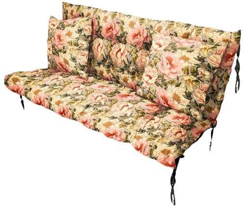 Filippo Coussins de Jardin - 160 x 55 x 55 cm - Pivoine - Coussin pour balancelle hollywoodienne résistant à la moisissure - Fabriqué à la Main - avec Cordons de Fixation