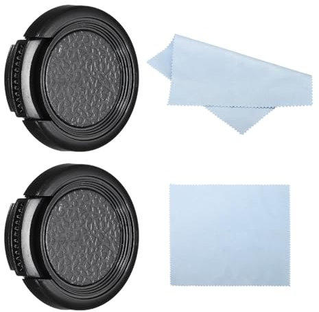 PATIKIL 28mm Lens Cap, 2 Pack Sides Pinch Snap Camera Lens Cover for Front Lens with Cloth, Suitable for 28mm Thread Universal DSLR Lenses, Black for Nikon, for Fujifilm, for Pentax