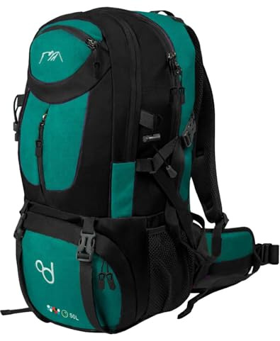OcioDual Wanderrucksack, 50 Liter, Wasserdicht Und Leicht, Türkis, Mehrere Taschen, Ideal für Reisen, Berg, Camping, Outdoor, Ultraleicht, für Damen Und Herren