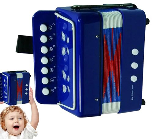 Yorajuy Kids Accordion Instrument Toys, Musical Instrument for Children, Portable 7 Keys Button Small Accordion for Beginners, Boys And Girls Age 3+, Birthday