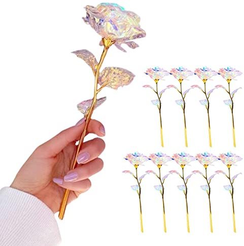 Lot de 10 roses galaxie artificielles plaquées or 24 carats - Cadeau romantique - Pour petite amie, épouse, maman, femme - Pour la Saint-Valentin, la fête des mères, un anniversaire