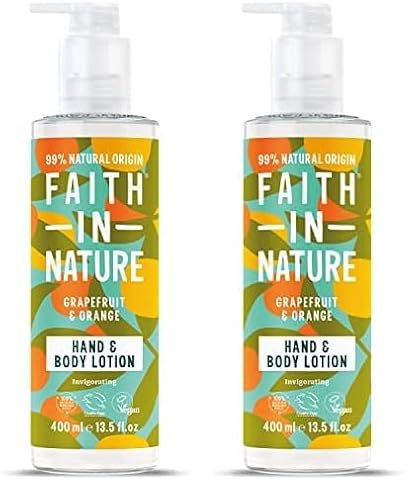 Faith In Nature Natural Grapefruit and Orange Hand and Body Lotion, Energising, Vegan and Cruelty Free, No SLS or Parabens, 400 ml (Pack of 2)