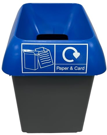 Chabrias Ltd 30 Litre Recycling Waste Bin Blue & Paper/Card Logo Recycling Bin – UK Made 100% Recycled Plastic – Colour Coded for Simpler Recycling