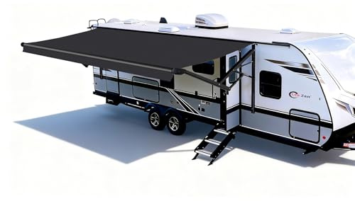 CLee Zen RV Electric Retractable Awning, Black Frame and Fabric Assemblies Full Set for RV, 5th Wheel,Travel Trailers,Motorhome Trailer Awning for Home or Camper - Solid Black, 10Feet(Fabric 9'2)
