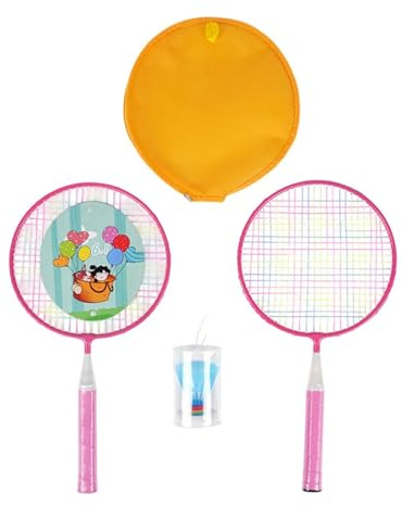 KQFCAZRE Racchetta da Badminton per Bambini, Nylon con Borsa Portaoggetti, Gioco Sportivo, Giocattoli Sportivi, Volani da Badminton per Bambini, 2, Rosa