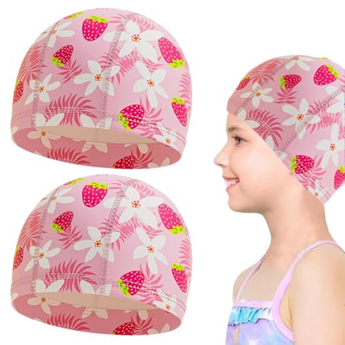 Badekappe für Kinder, niedliche Muster, Jungen und Mädchen im Alter von 2-12 Jahren, bequeme Passform für lange und kurze Haare