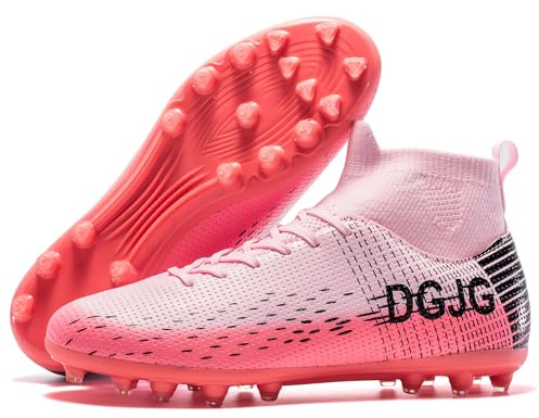 DGJG Womens Soccer Cleats Youth Training Football Cleats Lightweight Mens High-top Soccer Shoes AG, Tacos de Futbol para Hombre, Pink, 7 Men