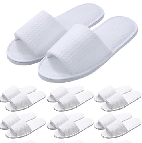 DNSHAN 10 Pairs Waffle Open Toe Spa Slippers, Non Slip Disposable Slippers For Guest, Washable Reusable, Which Can Be Used As Women Men, House, Indoor, Bathroom, Bedroom, Hotel, Bride Slippers