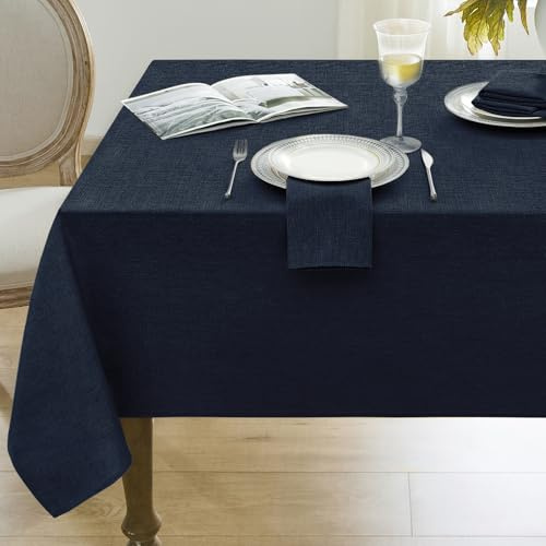 Softalker Navy Table Cloth Rectangular 140x240 cm Faux Linen Wipeable Christmas Tablecloths Water Resistant Dining Table Cover Elegant for Xmas Coffee Outdoor Party